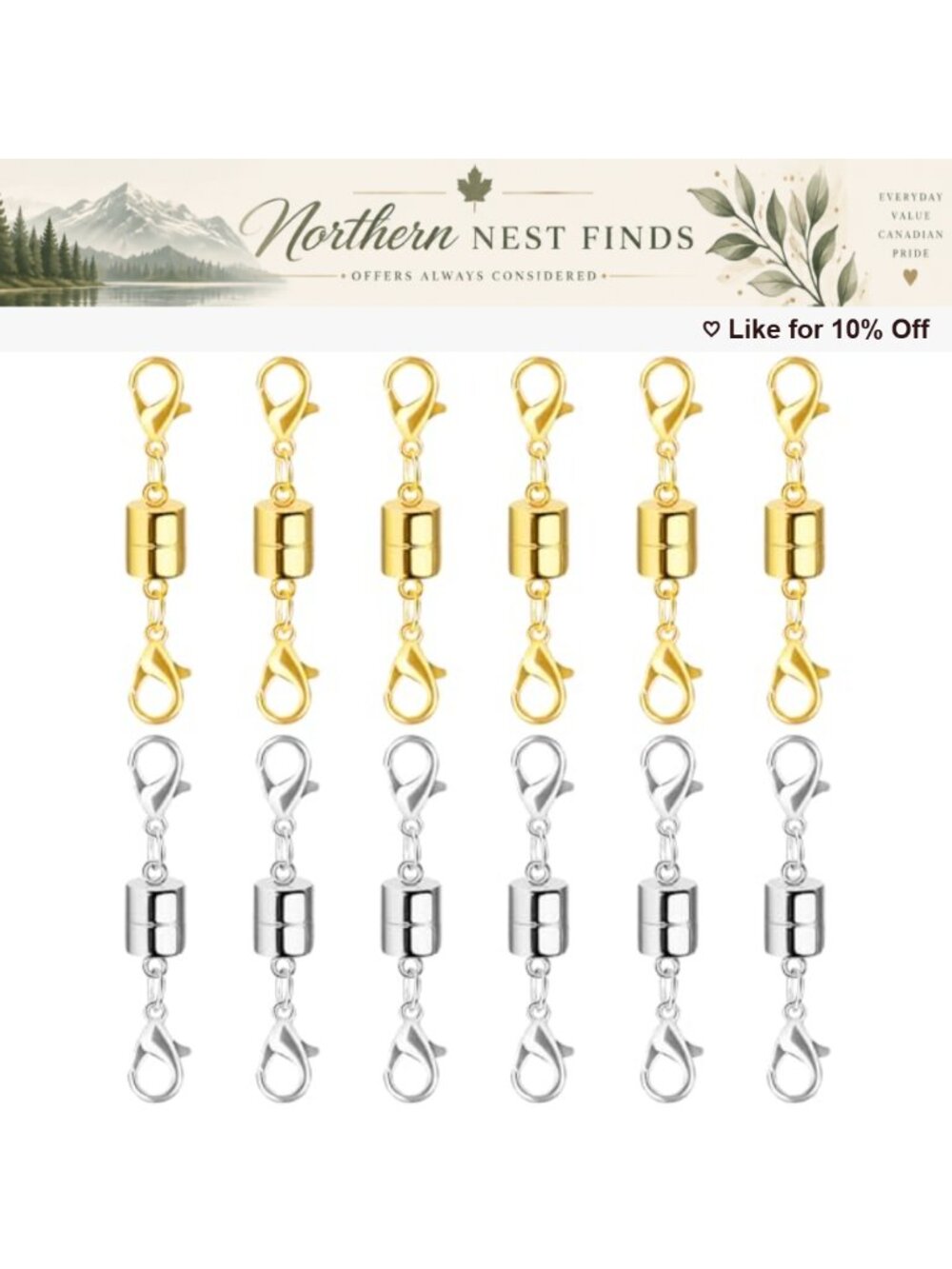 Magnetic Necklace Clasps Double Lobster Clasp Extenders 12PCS